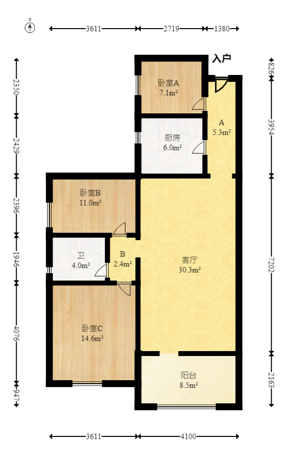 兰亭峰景  3室2厅1卫   94.00万室内图1
