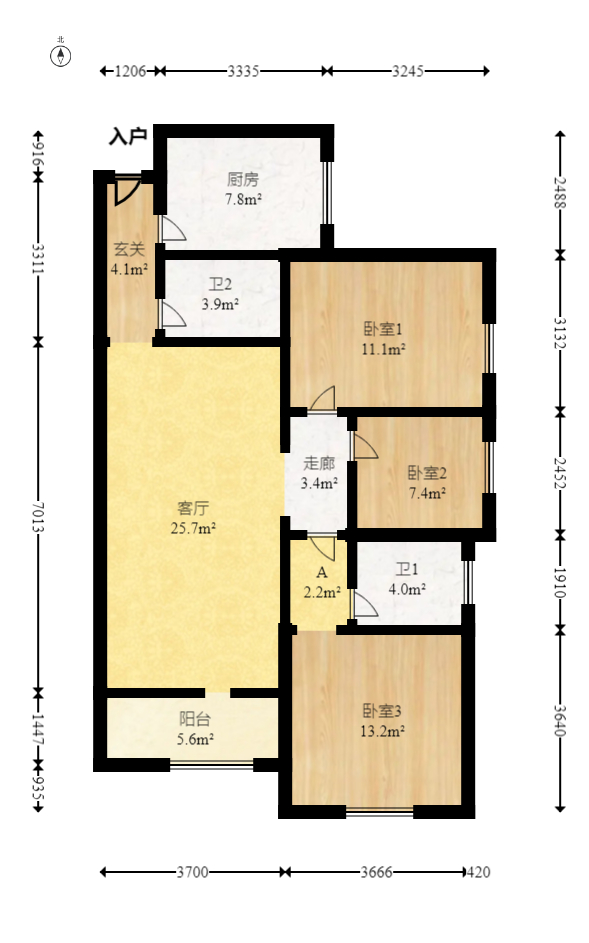 上海城小区  3室2厅2卫   110.00万室内图1