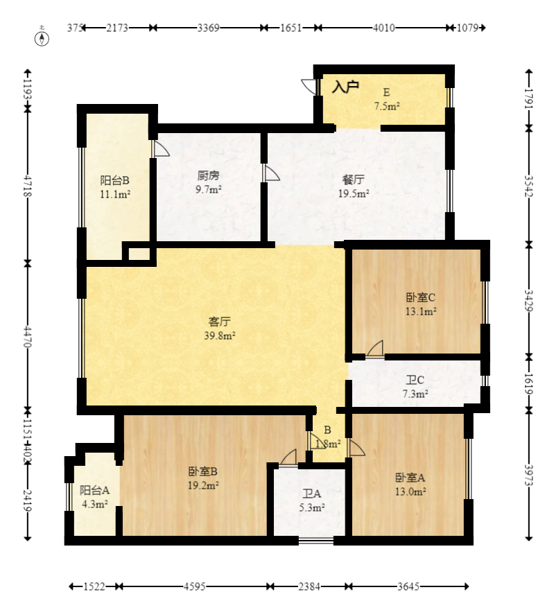华盛世纪新城  3室2厅1卫    118.0万室内图1