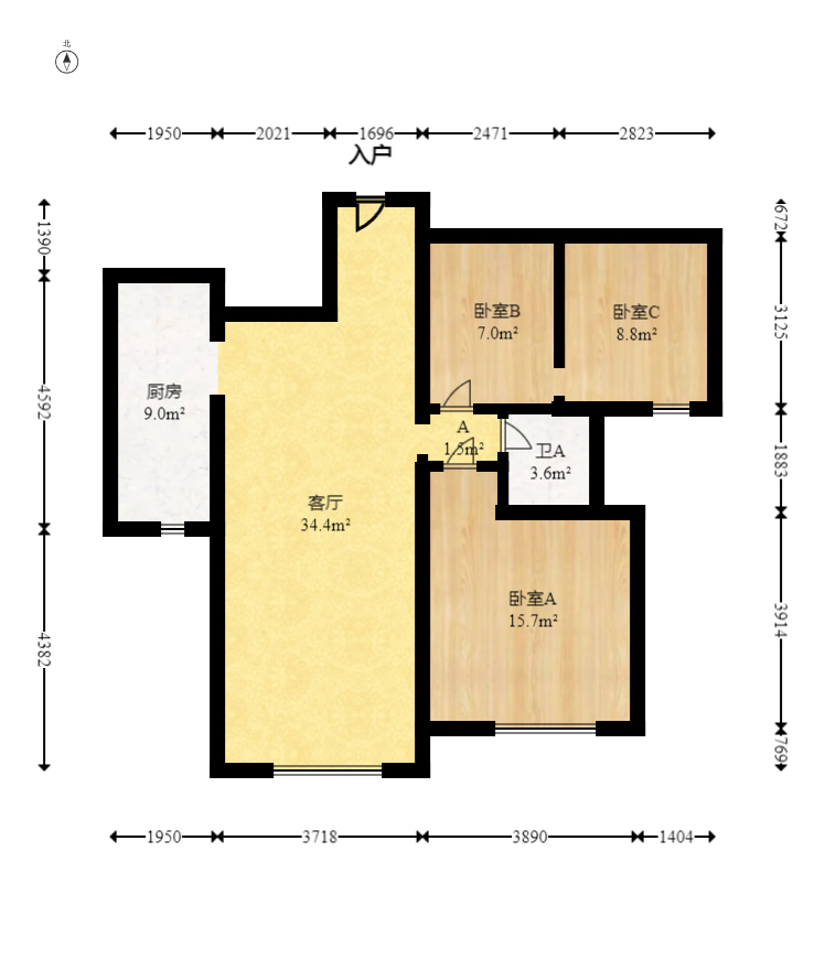五矿万境水岸二期（五矿万境水岸和苑）  2室2厅1卫   117.60万室内图1