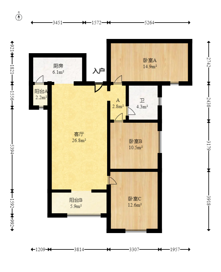 海伦堡爱ME城市  3室2厅1卫   78.00万室内图1