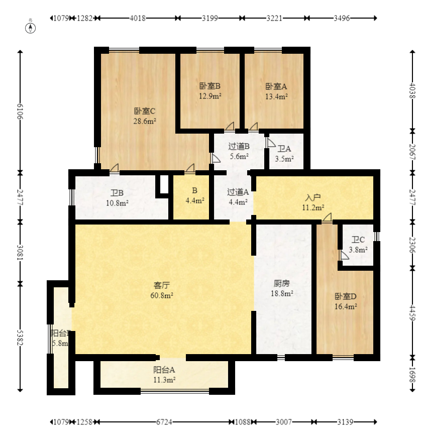 万科魅力之城  4室2厅3卫   398.00万室内图1