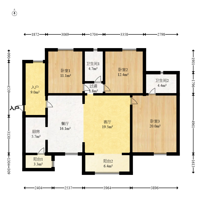 时代倾城四期  3室2厅2卫   120.00万室内图1