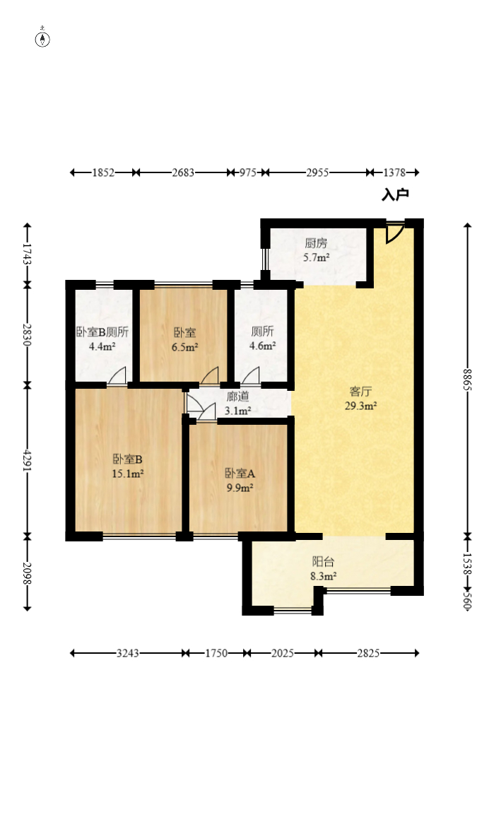 蓝光雍锦半岛  3室2厅2卫   128.00万室内图1