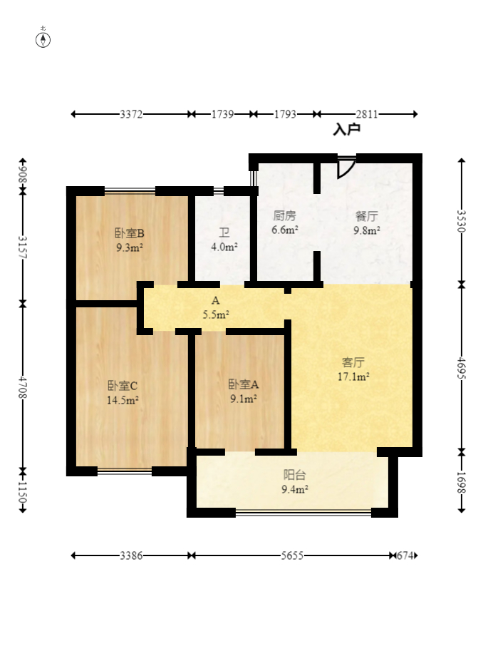 五矿万境蓝山  3室2厅1卫   92.00万室内图1