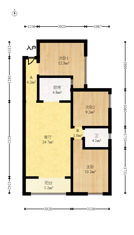 松雅湖壹号  3室2厅1卫   71.00万室内图1