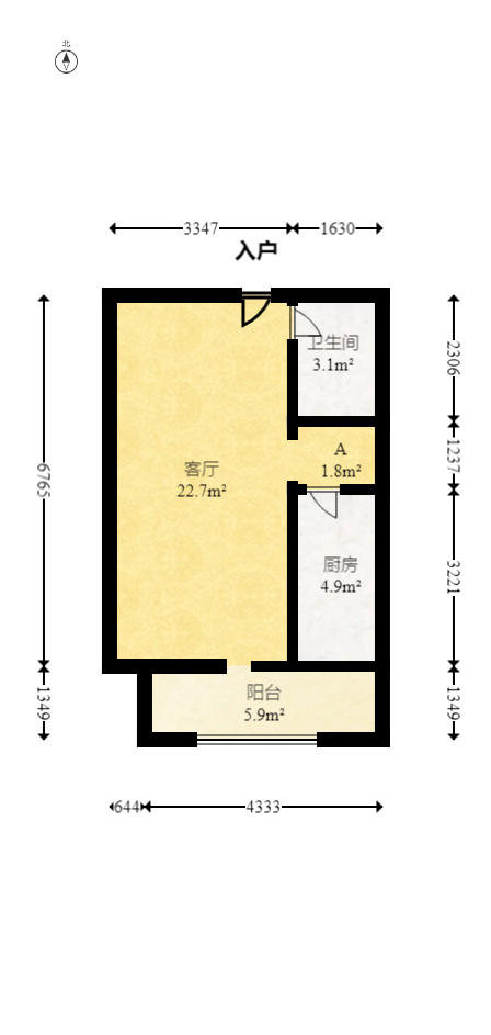 北辰中央公园B区  1室1厅1卫   35.50万室内图1