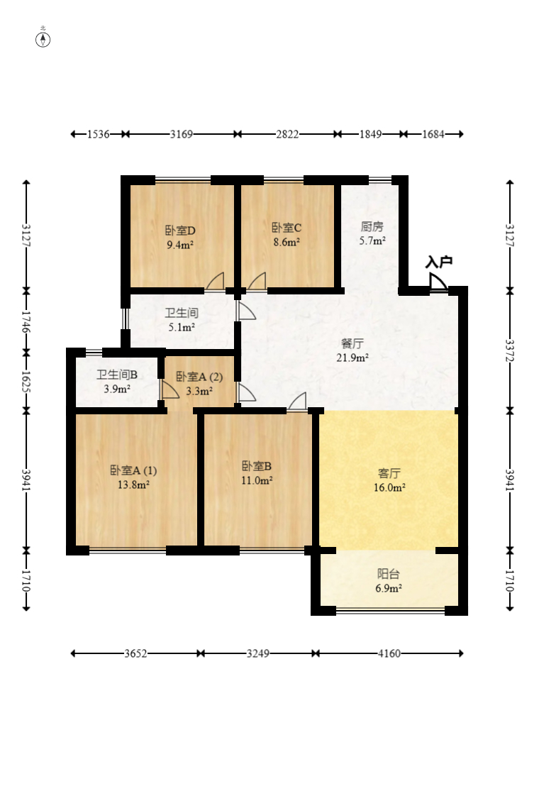 梅溪正荣府  4室2厅2卫    168.0万室内图1