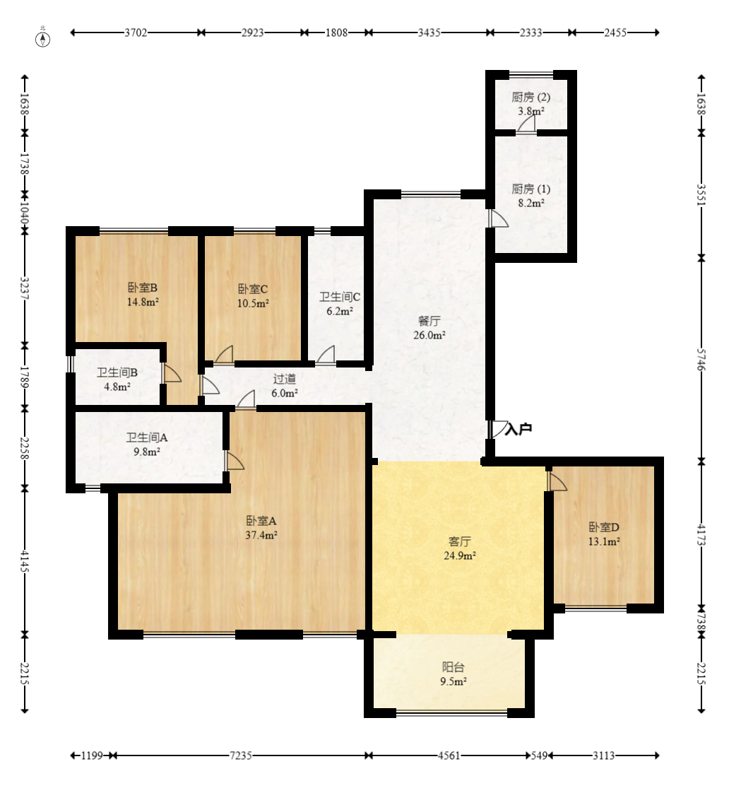 中建梅溪湖中心  4室2厅3卫   390.00万室内图1
