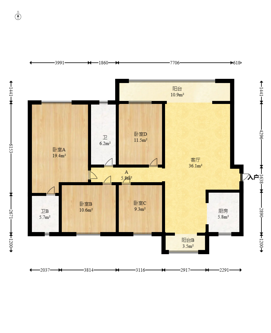 中建梅溪湖中心 4室2厅2卫 196.0万 中建梅溪湖中心 4室2厅2卫 196.0万户型图