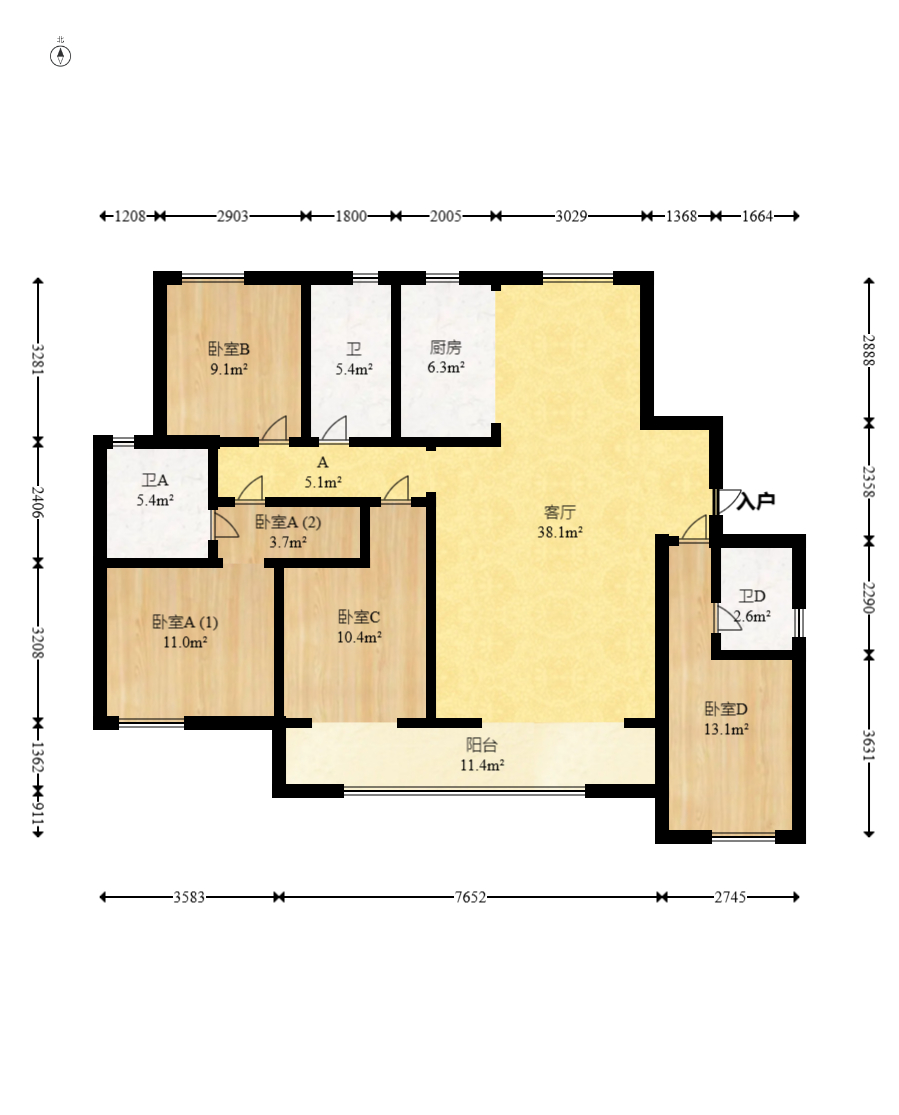 中建梅溪湖中心  4室2厅3卫   240.00万室内图1