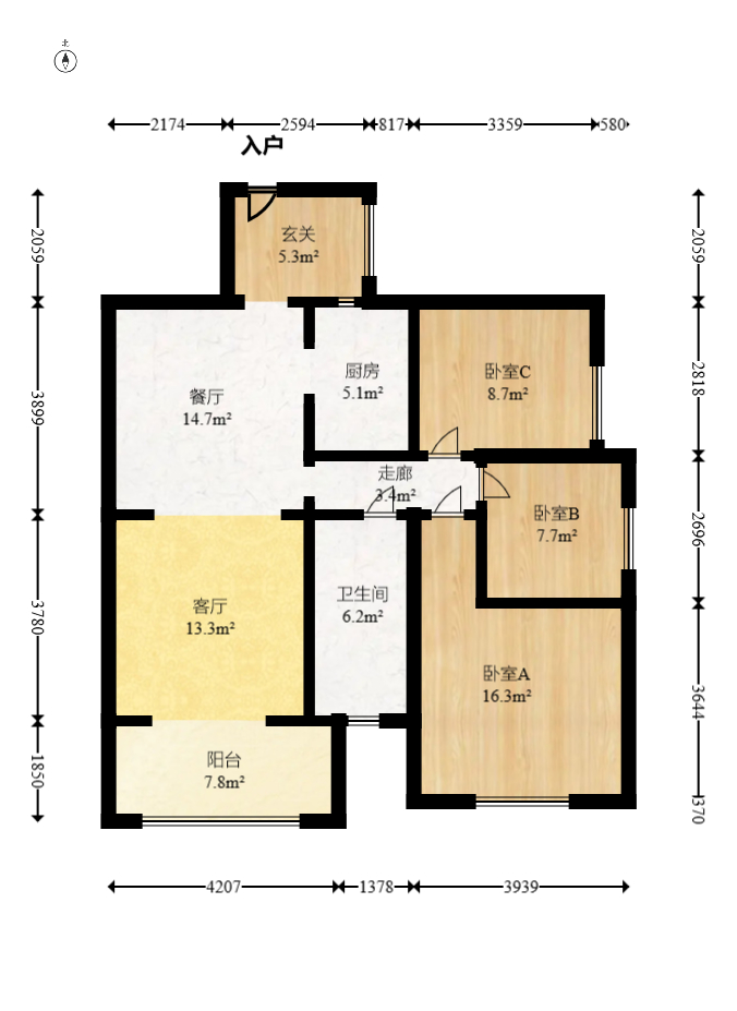 中建芙蓉嘉苑  3室2厅1卫   108.00万室内图1
