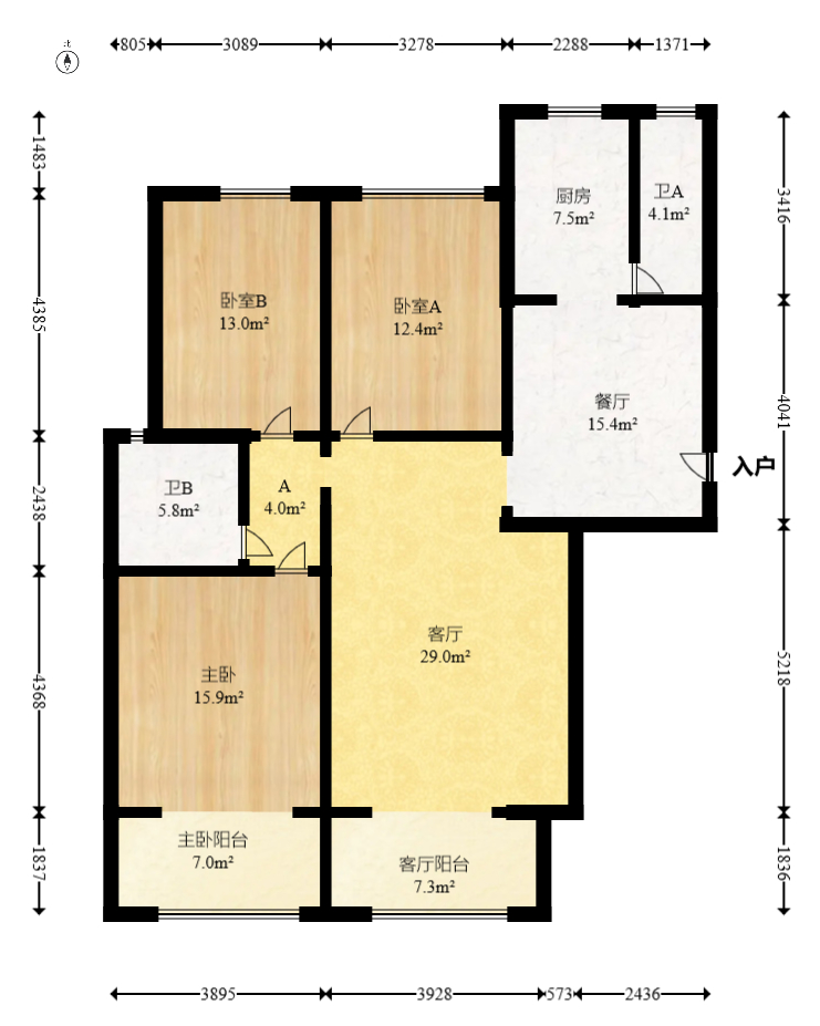 八方小区B区  3室2厅2卫   460.00万室内图1
