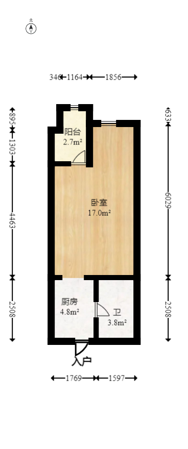 长房时代城  1室1厅1卫   35.80万室内图1