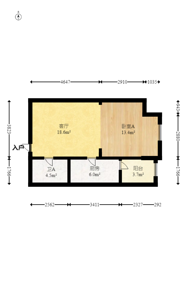 美洲故事  1室1厅1卫   36.00万室内图1