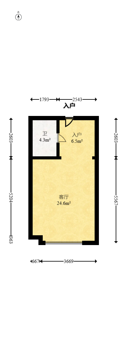 金科时代中心  1室1厅1卫   24.80万室内图1