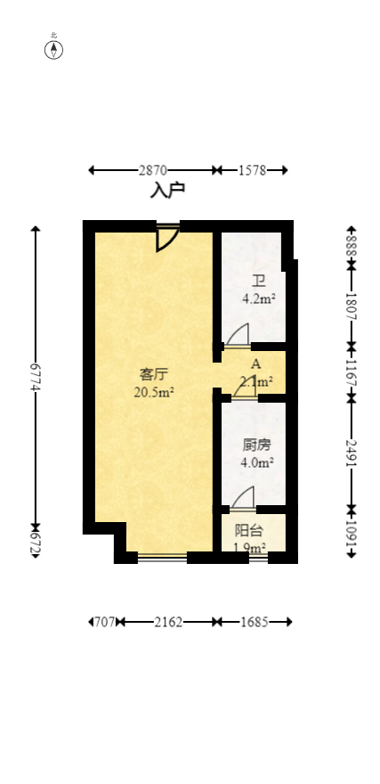 北辰三角洲E7区  1室1厅1卫   67.00万室内图1