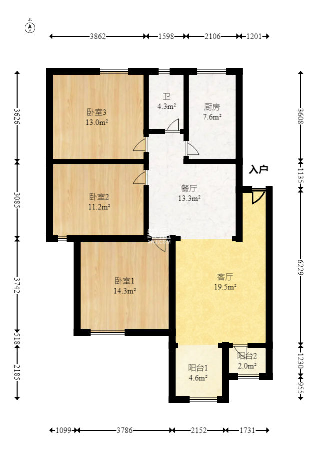 山水庭院  3室2厅2卫   62.00万