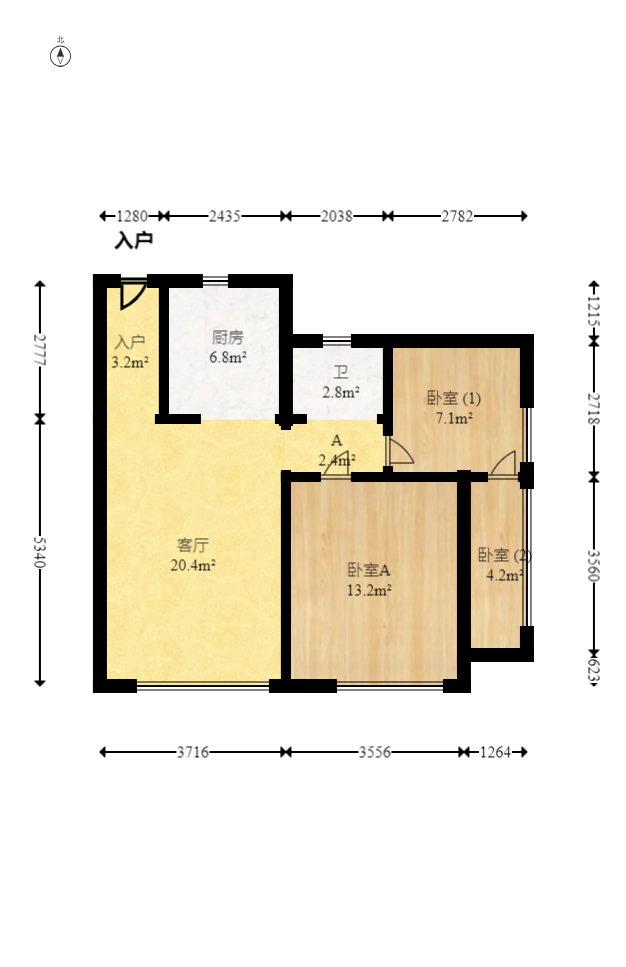 达美美立方  2室1厅1卫   98.00万室内图1