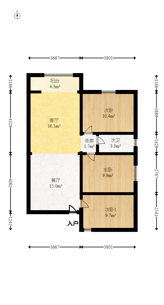 宇建国贸城  3室2厅1卫   228.50万室内图1