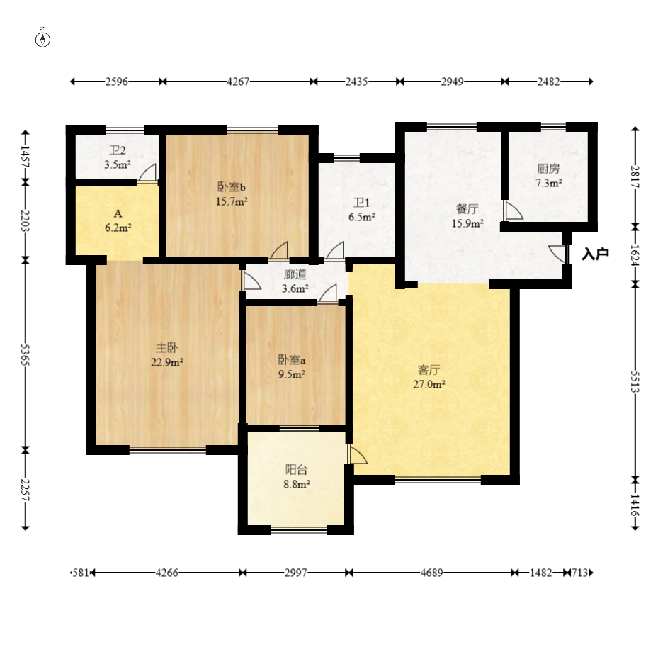 天元涉外景园C区  3室2厅2卫   106.00万室内图1
