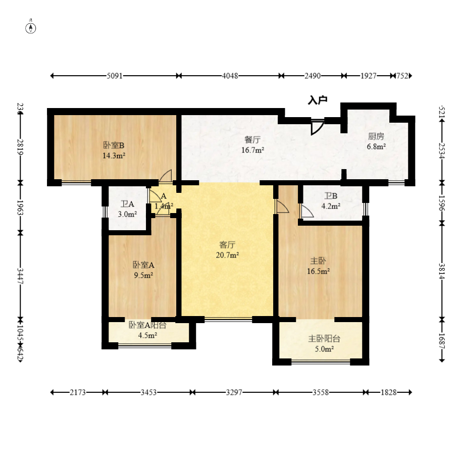 八方小区C区  3室2厅2卫   326.00万室内图1