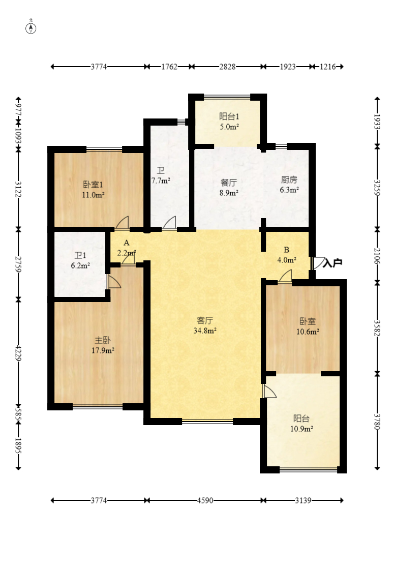 郡原居里 2室2厅1卫 92.8万 郡原居里 2室2厅1卫 92.8万户型图