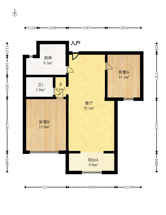 半山壹号  2室2厅1卫   125.00万室内图1