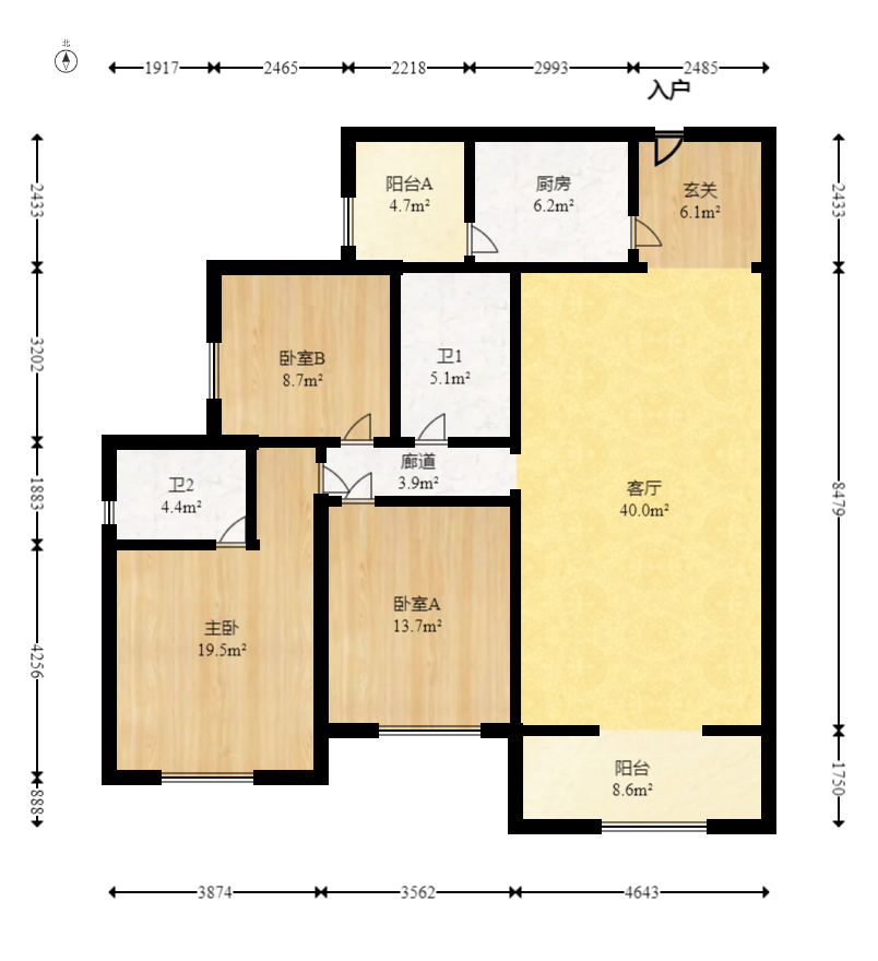 江山帝景雅典  3室2厅2卫    136.98万室内图1