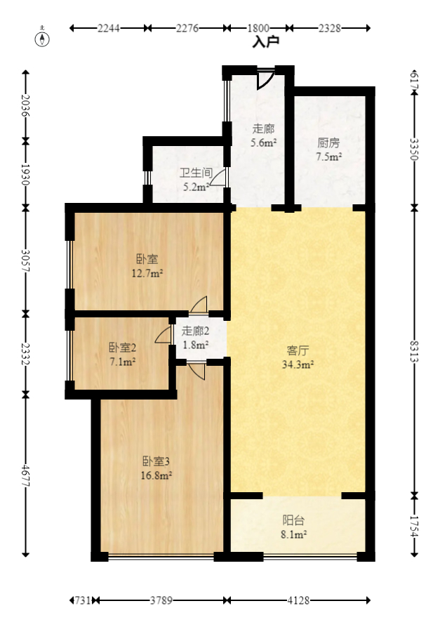 三景华御  3室2厅1卫   87.90万室内图1
