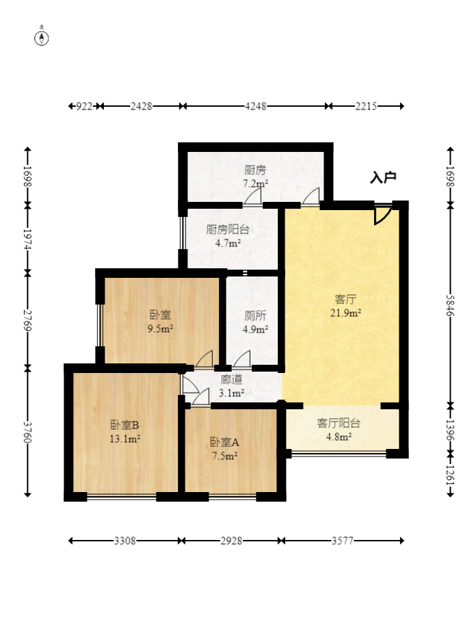 恒大文化旅游城A区  3室2厅1卫    125.0万室内图1