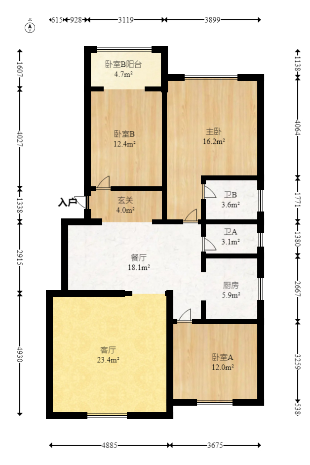 雄海花园  3室2厅2卫   121.00万室内图1