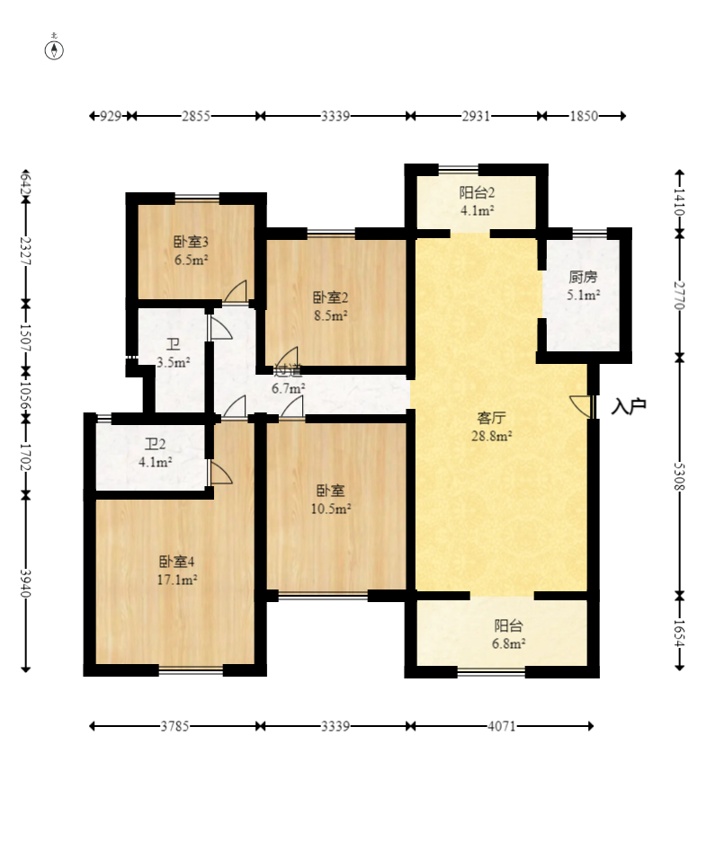 保利恒伟时光印象  4室2厅2卫   153.00万室内图1