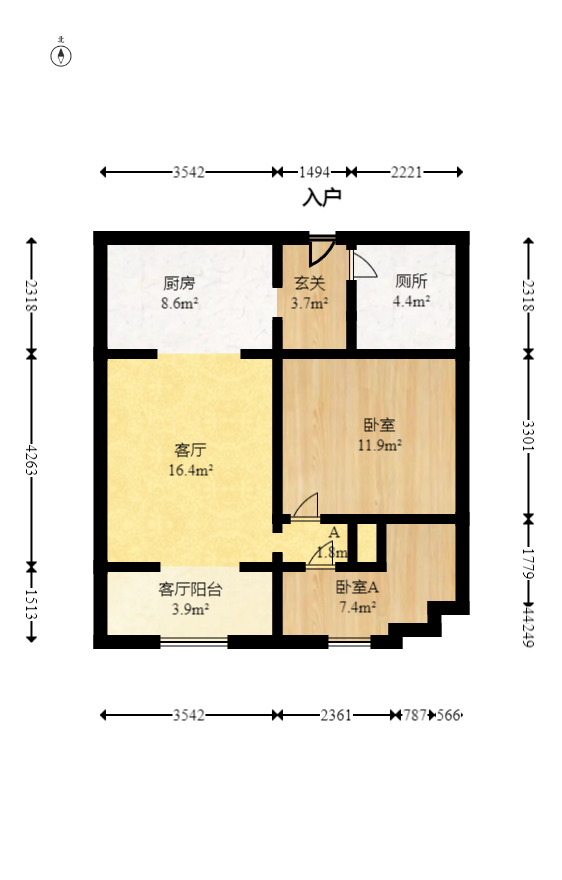 阳光100三期  1室1厅1卫   80.00万室内图1