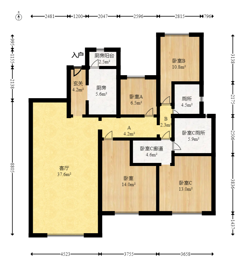 兰亭湾畔  4室2厅2卫   141.00万室内图1