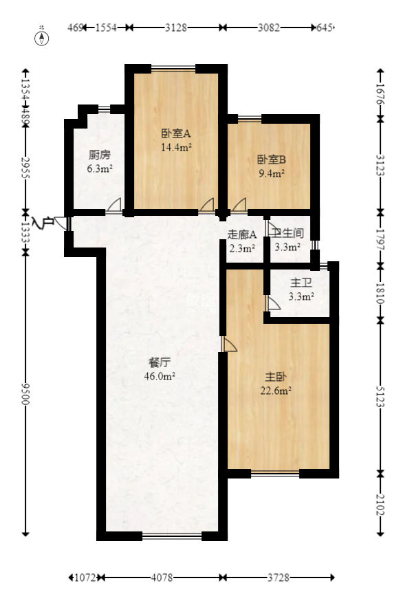 北辰中央公园DF区  3室2厅2卫    124.8万
