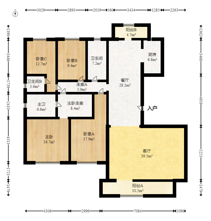 北辰中央公园辰玺洋房区  4室2厅3卫   270.00万室内图1