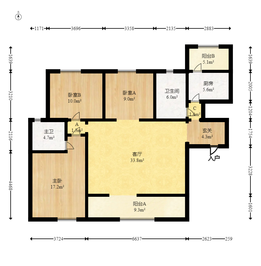 保利花园  3室2厅1卫    88.0万室内图1