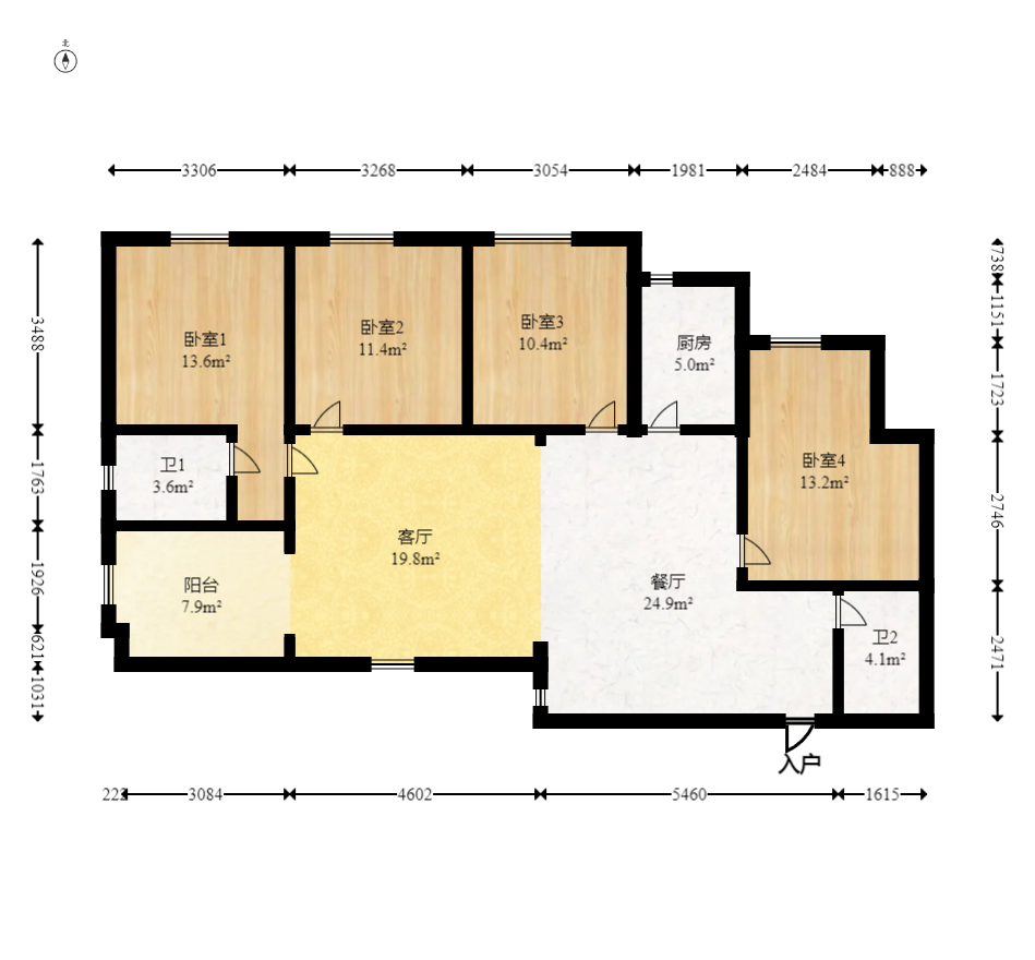 才子嘉都  4室2厅2卫   125.00万室内图1