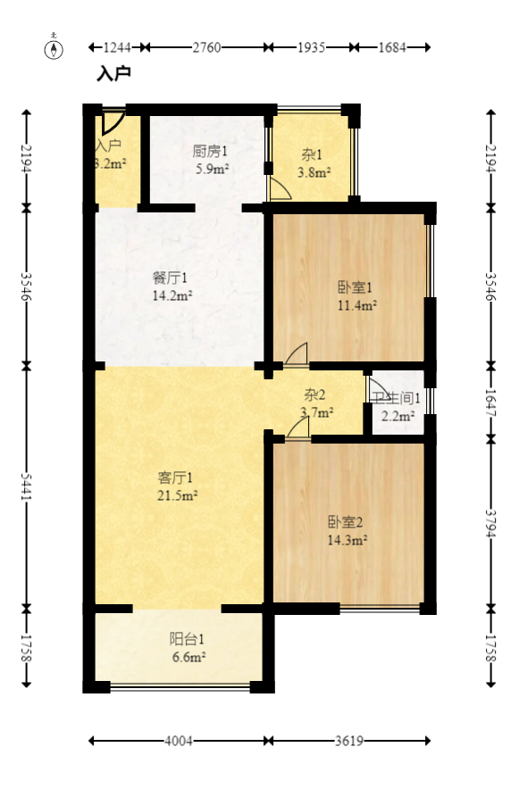 通泰梅岭苑  2室2厅1卫   108.00万室内图1