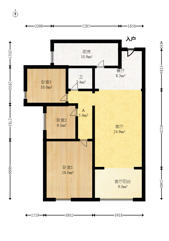 鑫远熙山  3室2厅1卫   96.80万室内图1