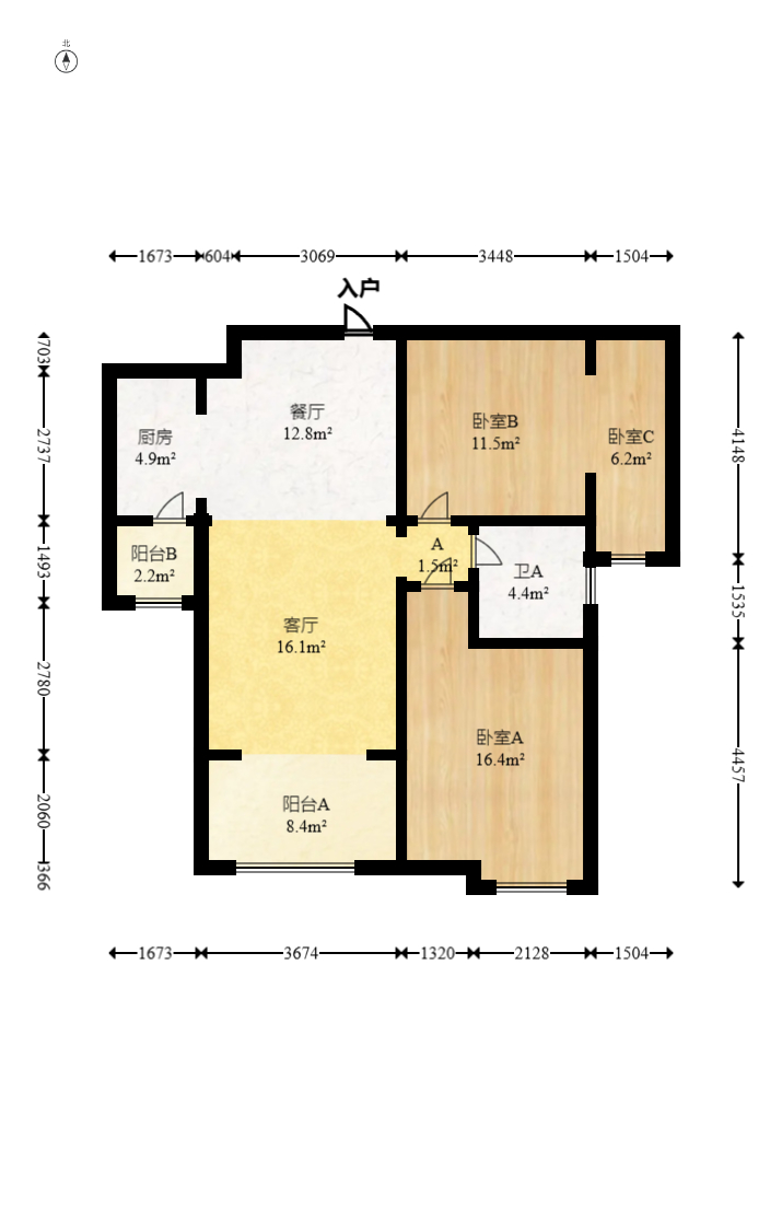 五矿万境水岸二期（五矿万境水岸和苑）  2室2厅1卫   120.00万室内图1