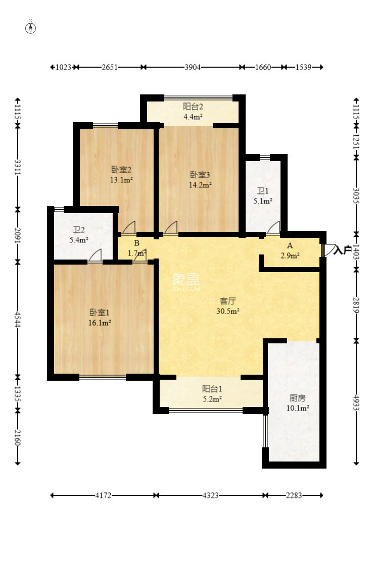 上河国际C区  3室2厅2卫   128.80万