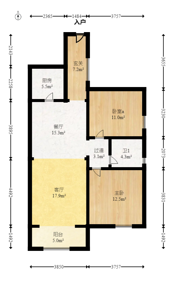 裕田奥莱小镇  2室2厅2卫   45.80万室内图1