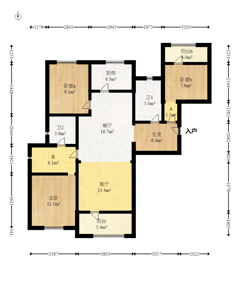 美的翰城 3室2厅2卫 72.0万 美的翰城 3室2厅2卫 72.0万户型图