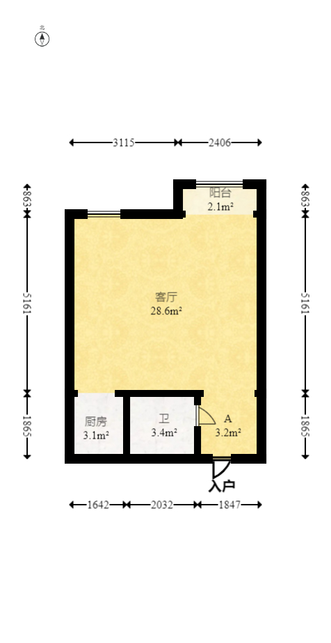 新青年公寓  1室1厅1卫   52.00万室内图1