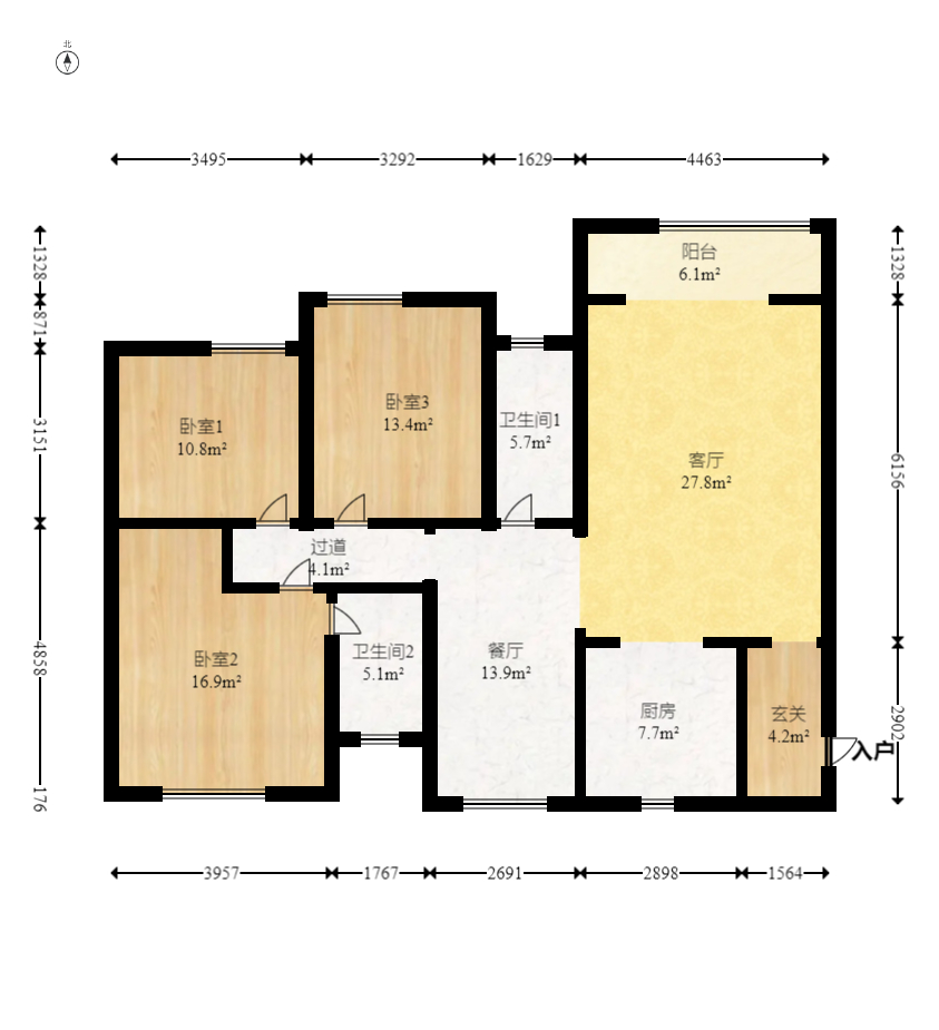 勤诚达新界 3室2厅1卫 111.0万 勤诚达新界 3室2厅1卫 111.0万户型图