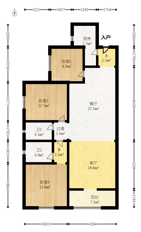珠江东方明珠（新地东方明珠）三期  3室2厅2卫    69.0万室内图1