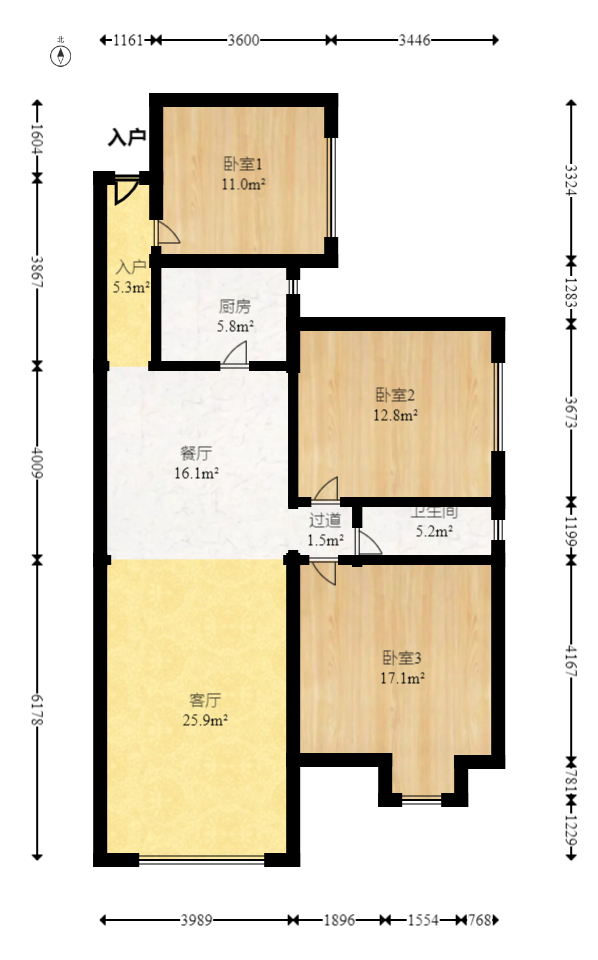 金湘苑(星澜之悦) 3室1厅1卫 65.0万 金湘苑(星澜之悦) 3室1厅1卫 65.0万户型图