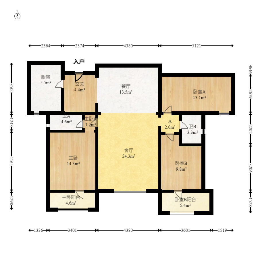 八方小区C区  3室2厅2卫   379.00万室内图1